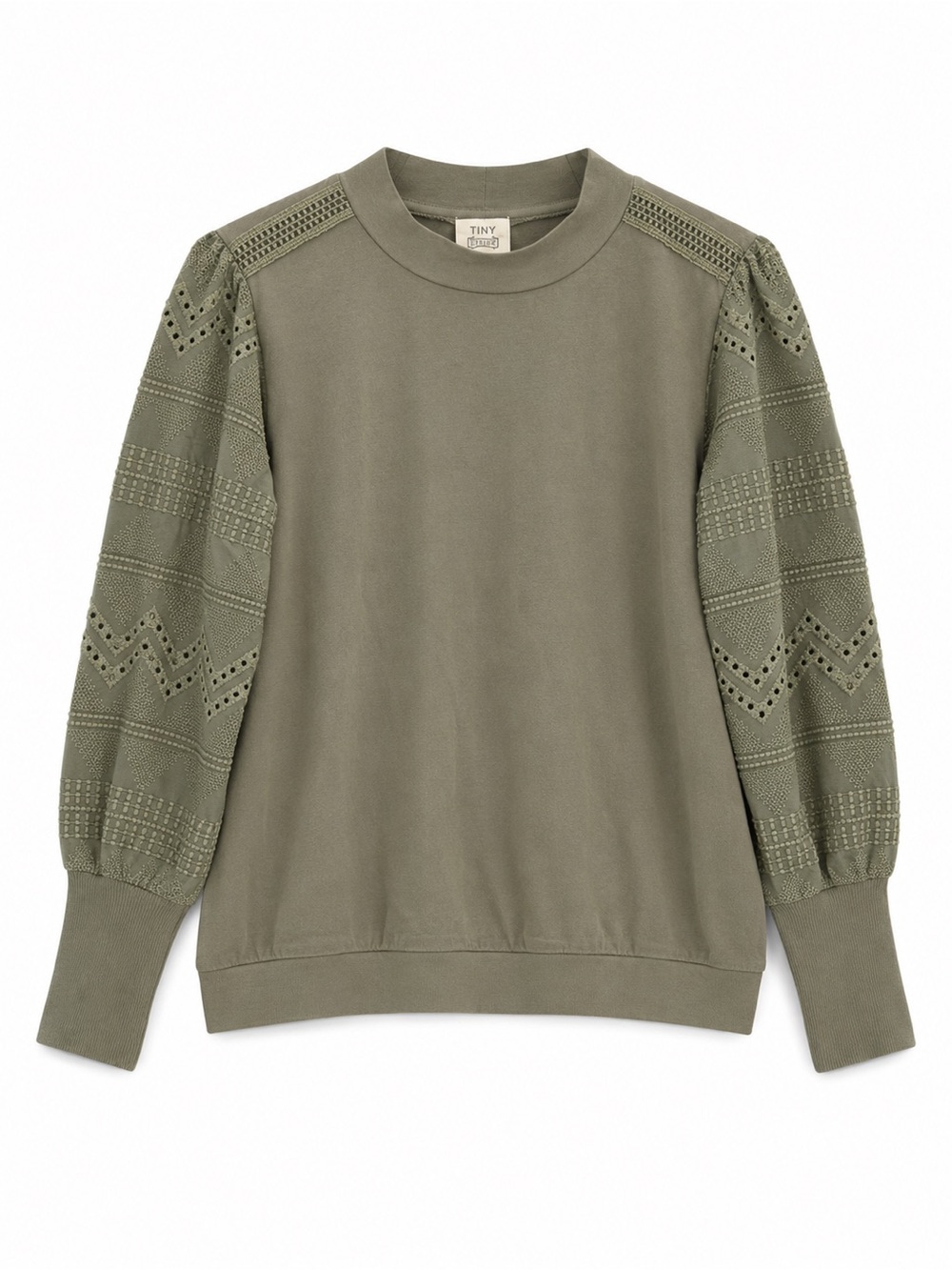 Anthropologie Olive Eyelet-Detail Crewneck